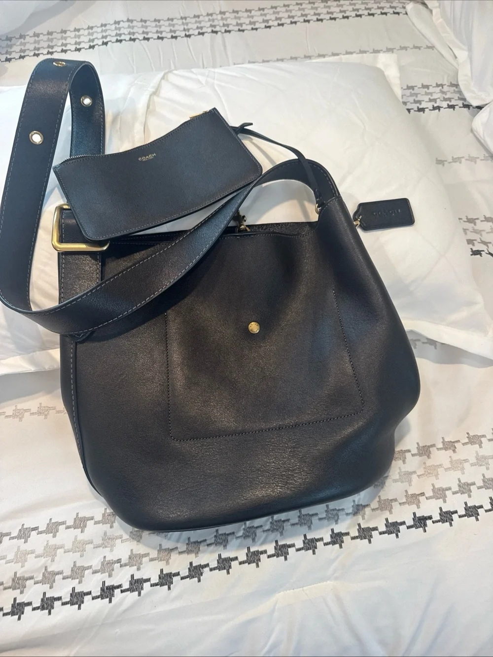 Coach Bleecker Bucket Bag with Pouch Black Brass Hardware Shoulder Bag